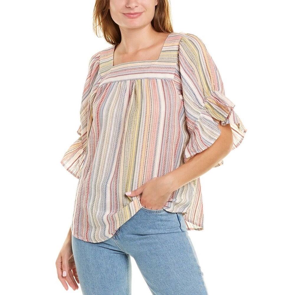 beachlunchlounge Striped Square Neck Blouse in Pastel Multi